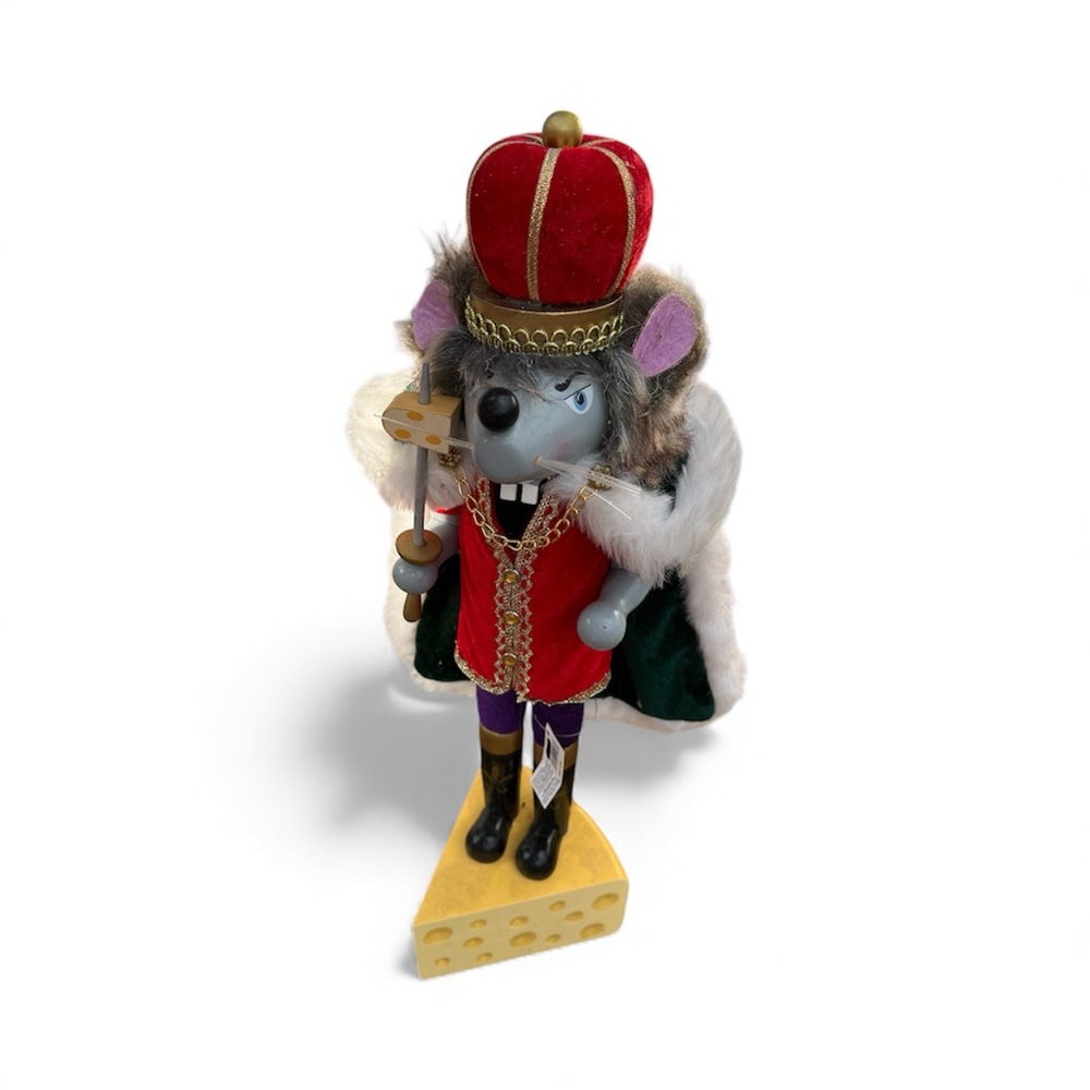 Mouse King Nutcracker On Cheese With Sword Wood Christmas Decor 18"Tall